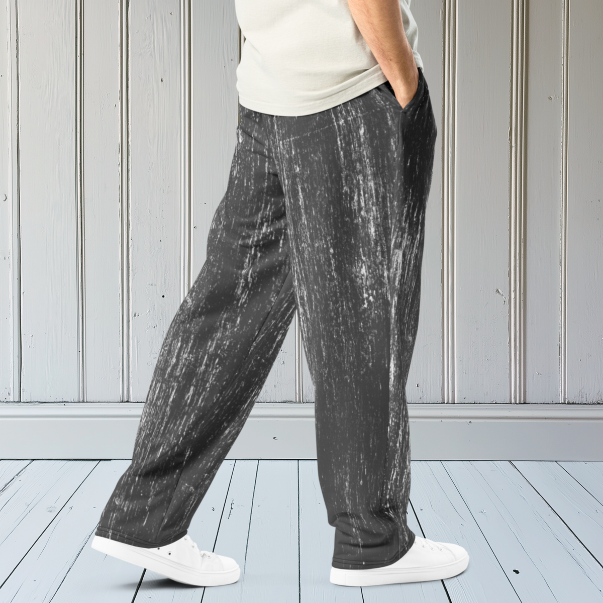 Scratched Grey Wide-Leg Joggers