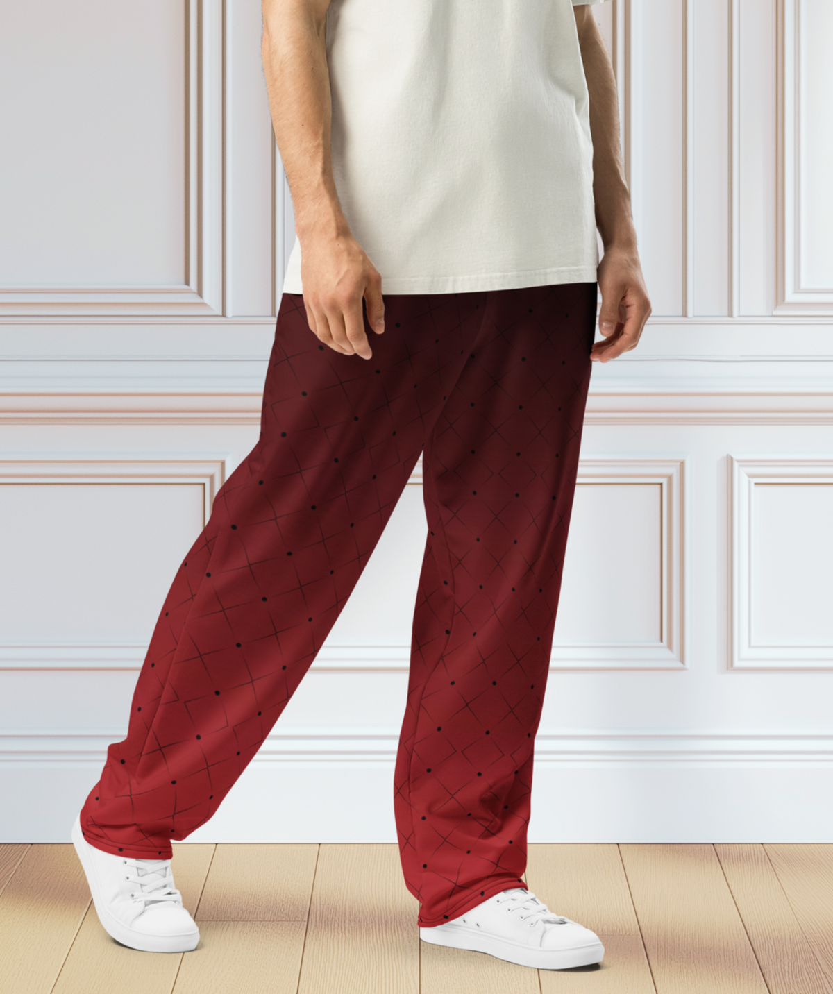 Black To Red Ombre With Diamond Pattern Wide-leg joggers