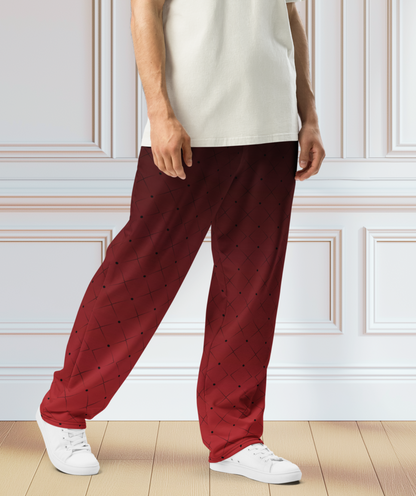 Black To Red Ombre With Diamond Pattern Wide-leg joggers