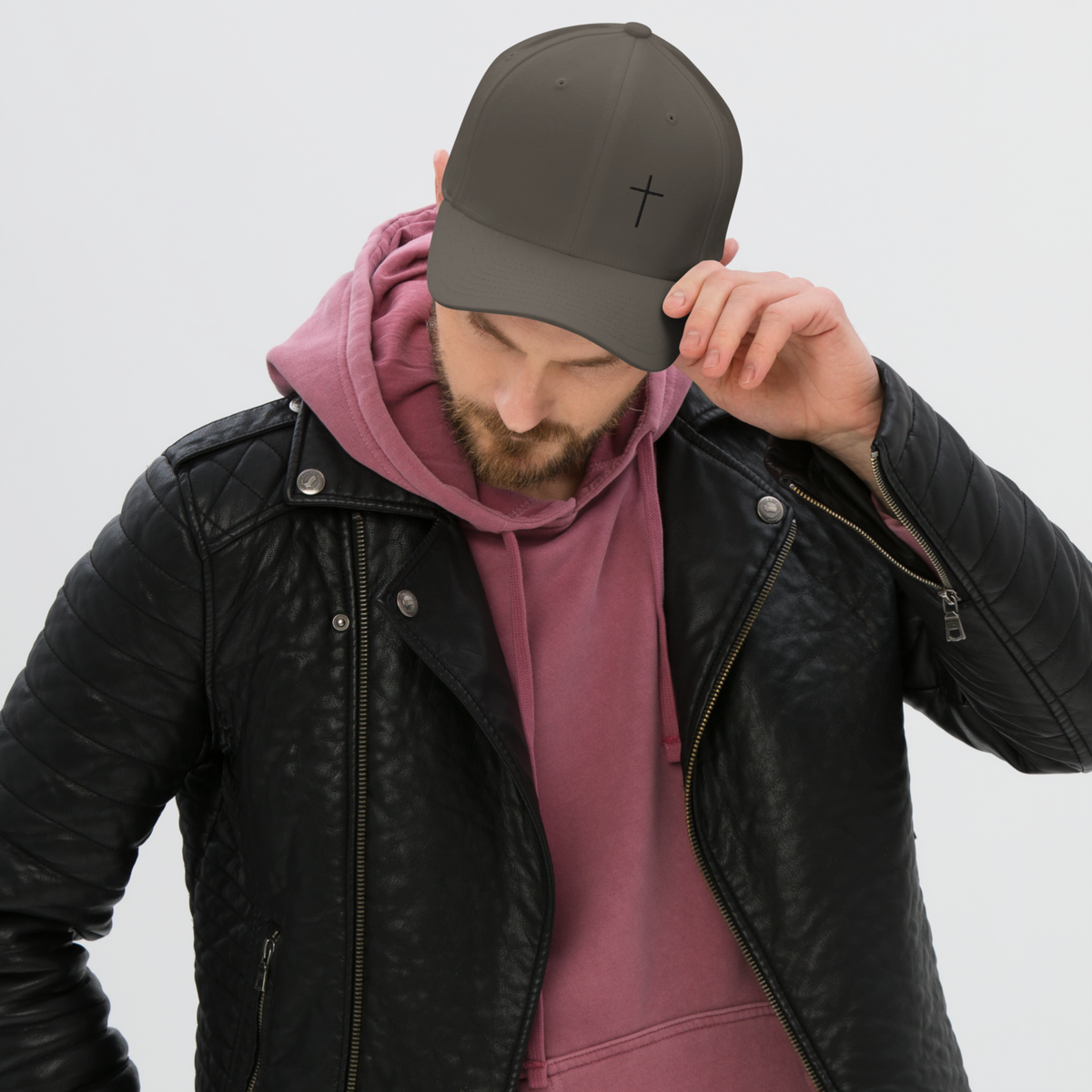 Black Embroidered Cross Structured Twill Cap