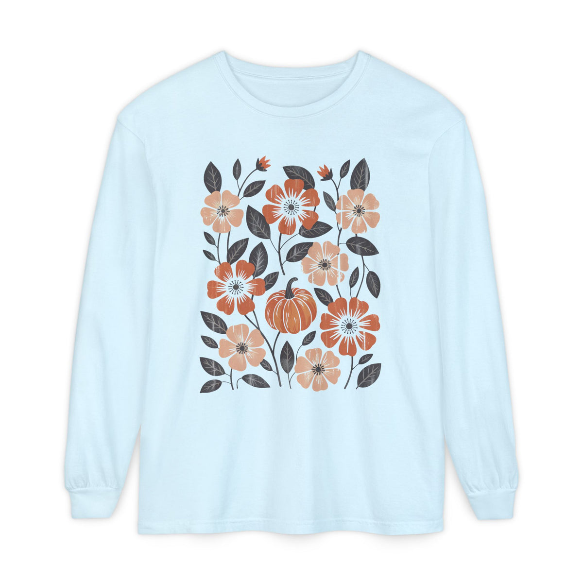 Botanical Floral Pumpkin Long Sleeve T-Shirt
