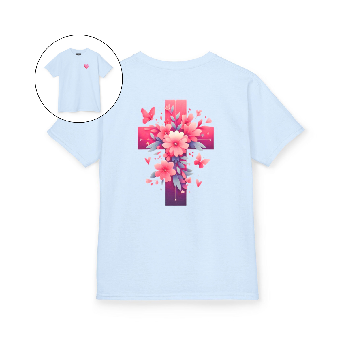 Pink Heart Flower Cross Kids T-Shirt