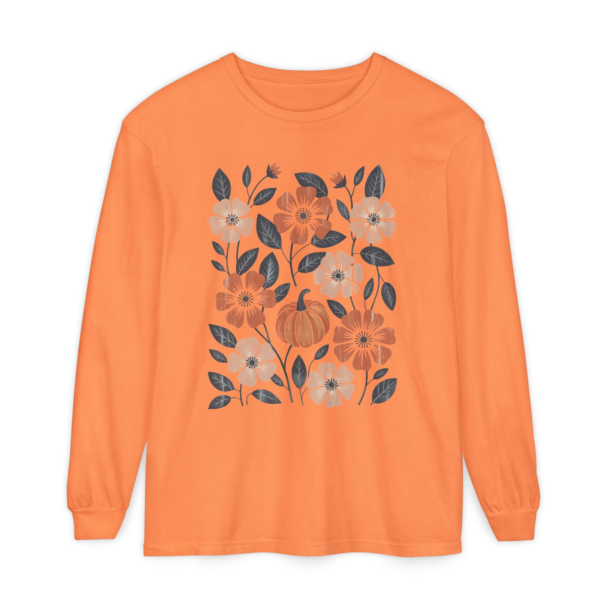 Botanical Floral Pumpkin Long Sleeve T-Shirt