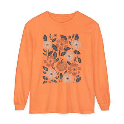 Botanical Floral Pumpkin Long Sleeve T-Shirt
