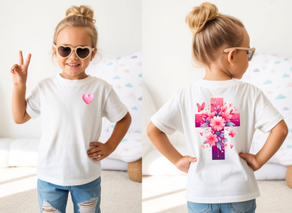 Pink Heart Flower Cross Kids T-Shirt