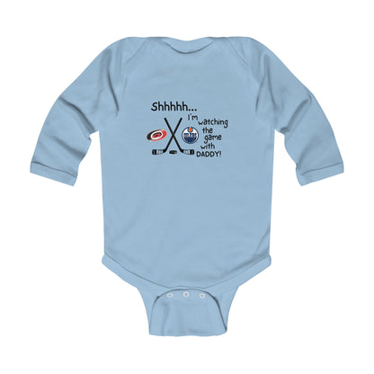 Customizable Shhh... I’m Watching the Game With DaddyHockey Infant Long Sleeve Onesie