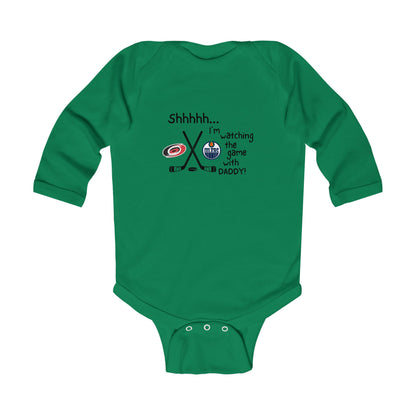 Customizable Shhh... I’m Watching the Game With DaddyHockey Infant Long Sleeve Onesie