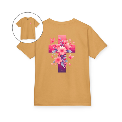 Pink Heart Flower Cross Kids T-Shirt