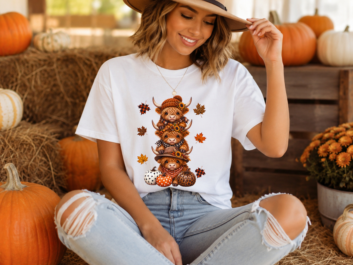 Autumn Highland Cow Stack T-Shirt