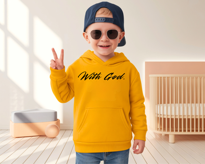 On the front of this Christian themed youth hoodie are the words 'With God' in bold letters