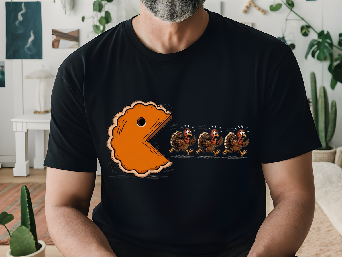Pumpkin Pie Pac-Man Chasing A Turkey T-Shirt