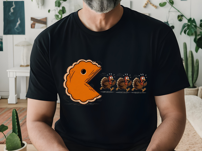 Pumpkin Pie Pac-Man Chasing A Turkey T-Shirt