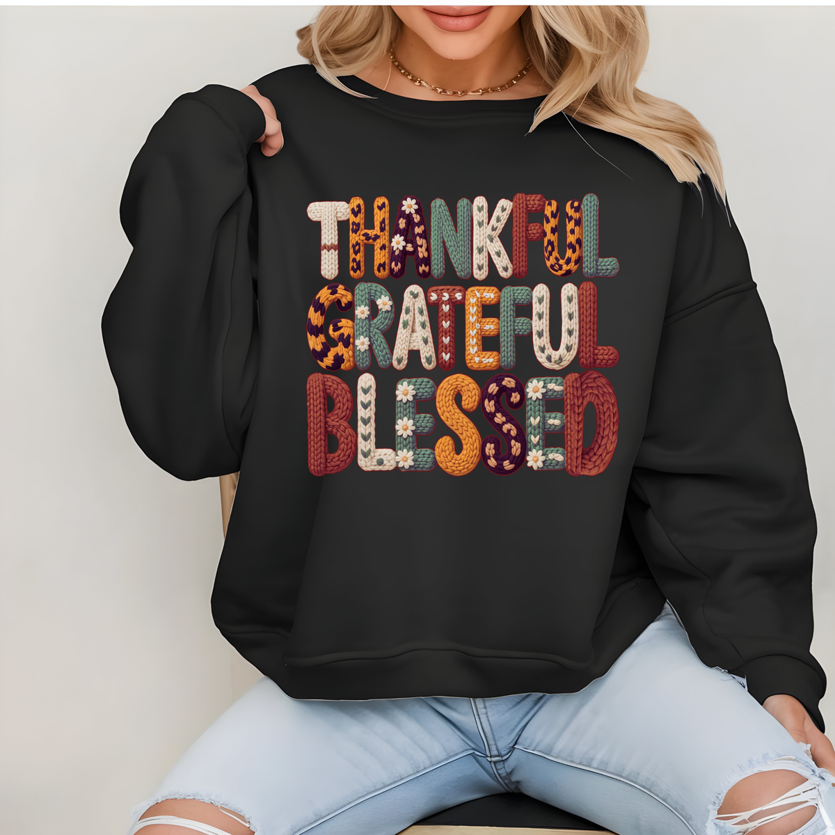 Thankful Grateful Blessed Crewneck Sweatshirt