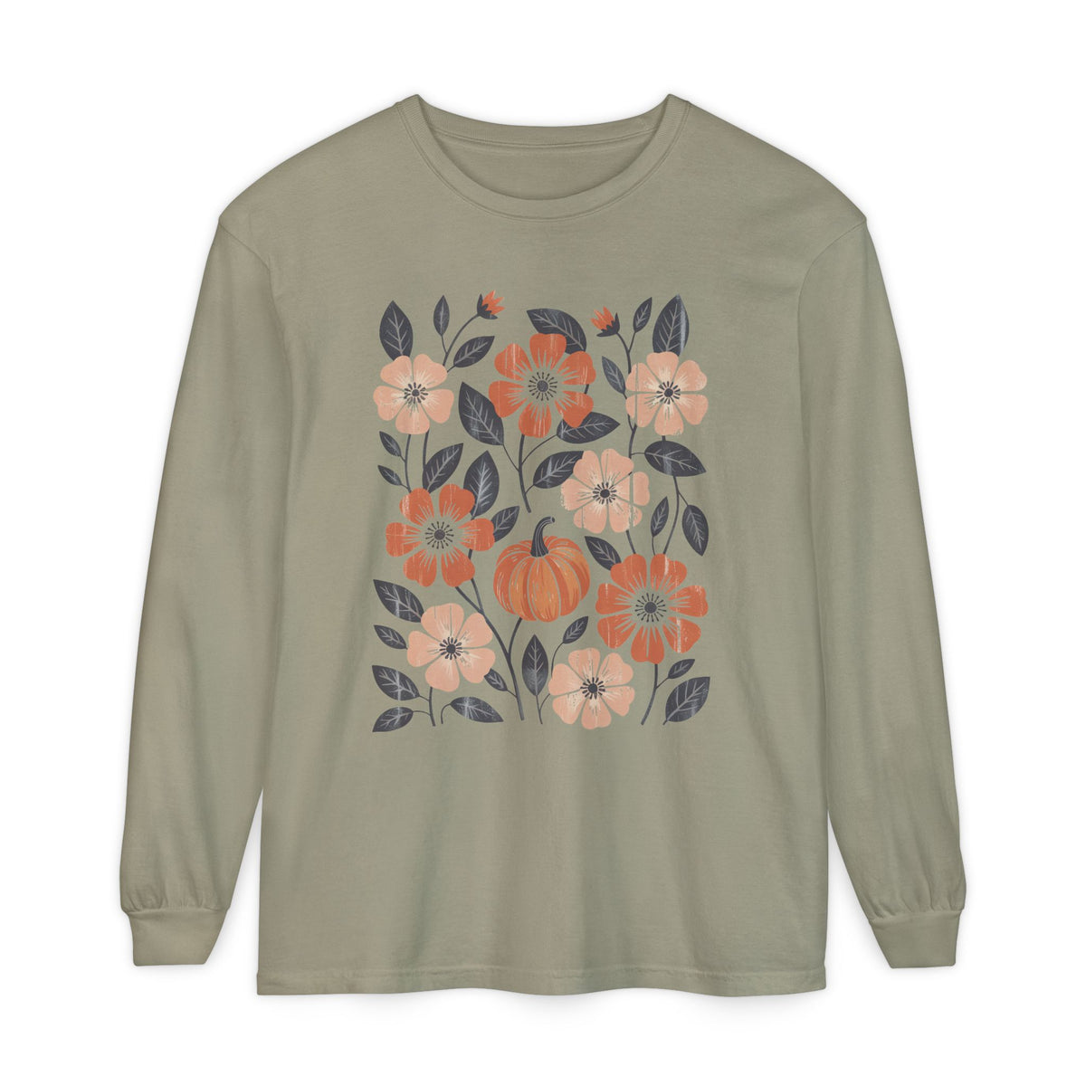 Botanical Floral Pumpkin Long Sleeve T-Shirt