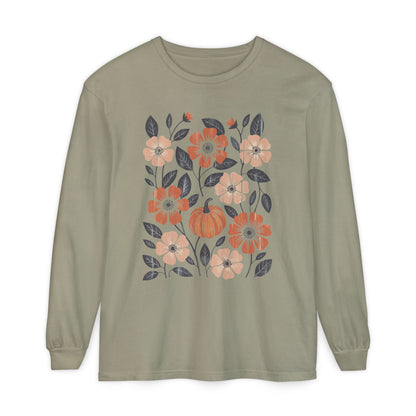 Botanical Floral Pumpkin Long Sleeve T-Shirt