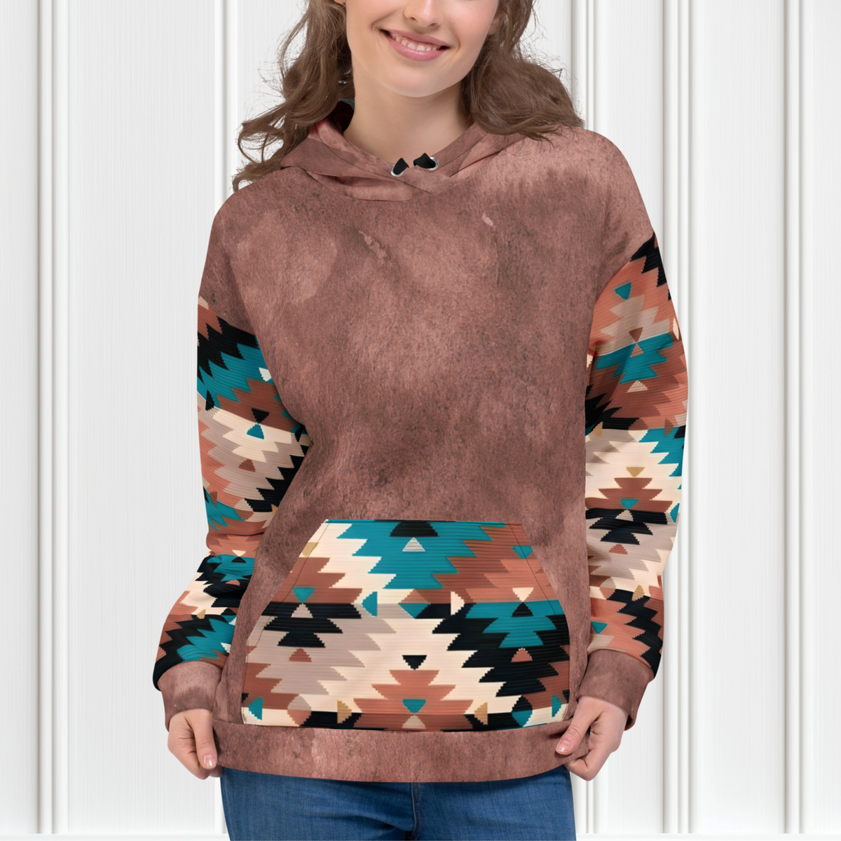 Brown Aztec Color Block Unisex Hoodie