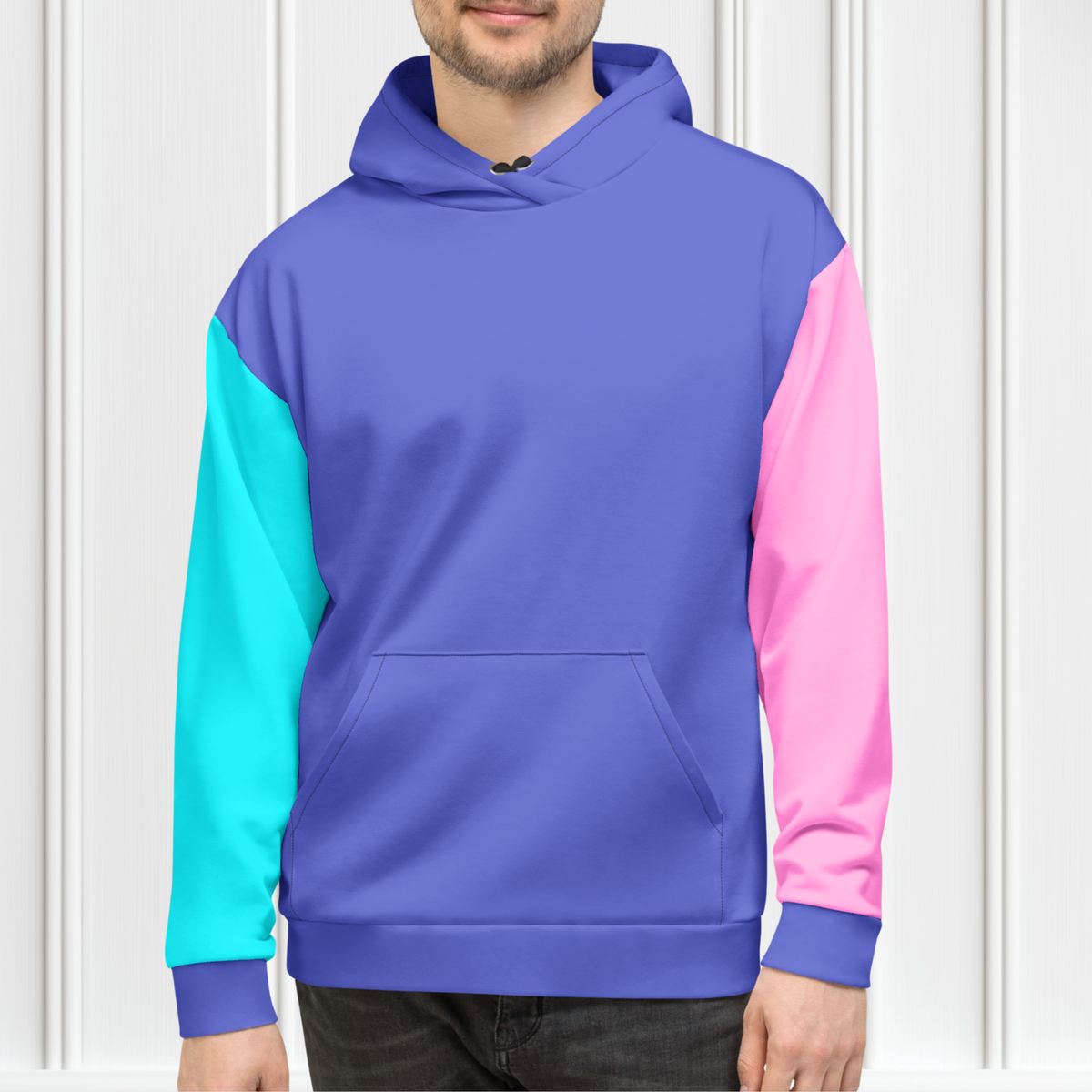 Purple, Pink And Blue Color Block Hoodie