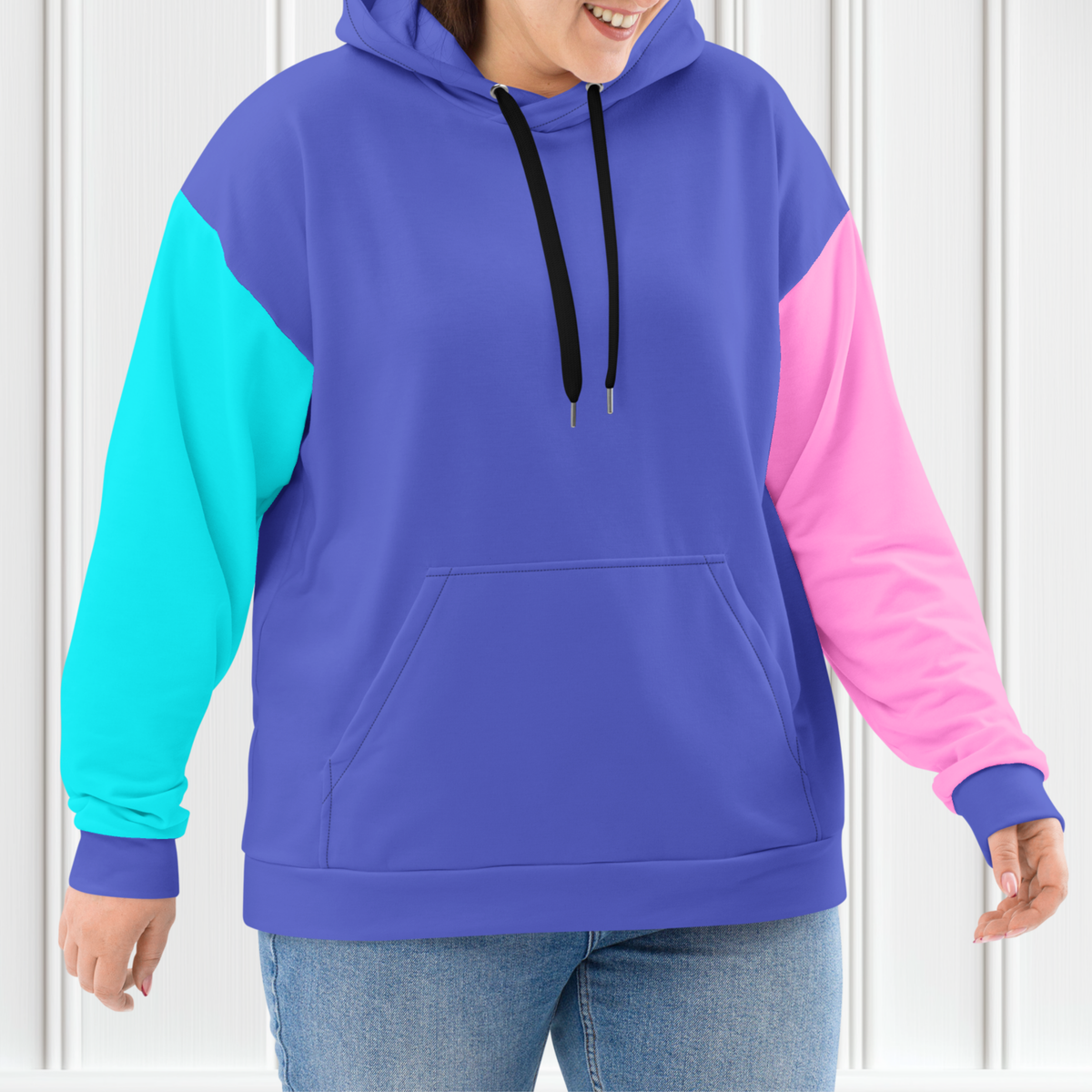 Purple, Pink And Blue Color Block Hoodie