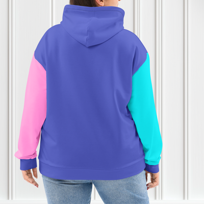 Purple, Pink And Blue Color Block Hoodie