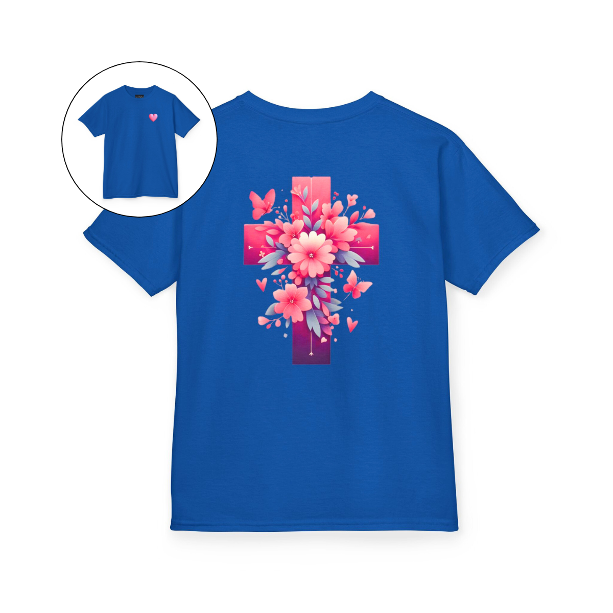 Pink Heart Flower Cross Kids T-Shirt