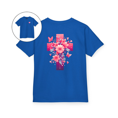 Pink Heart Flower Cross Kids T-Shirt