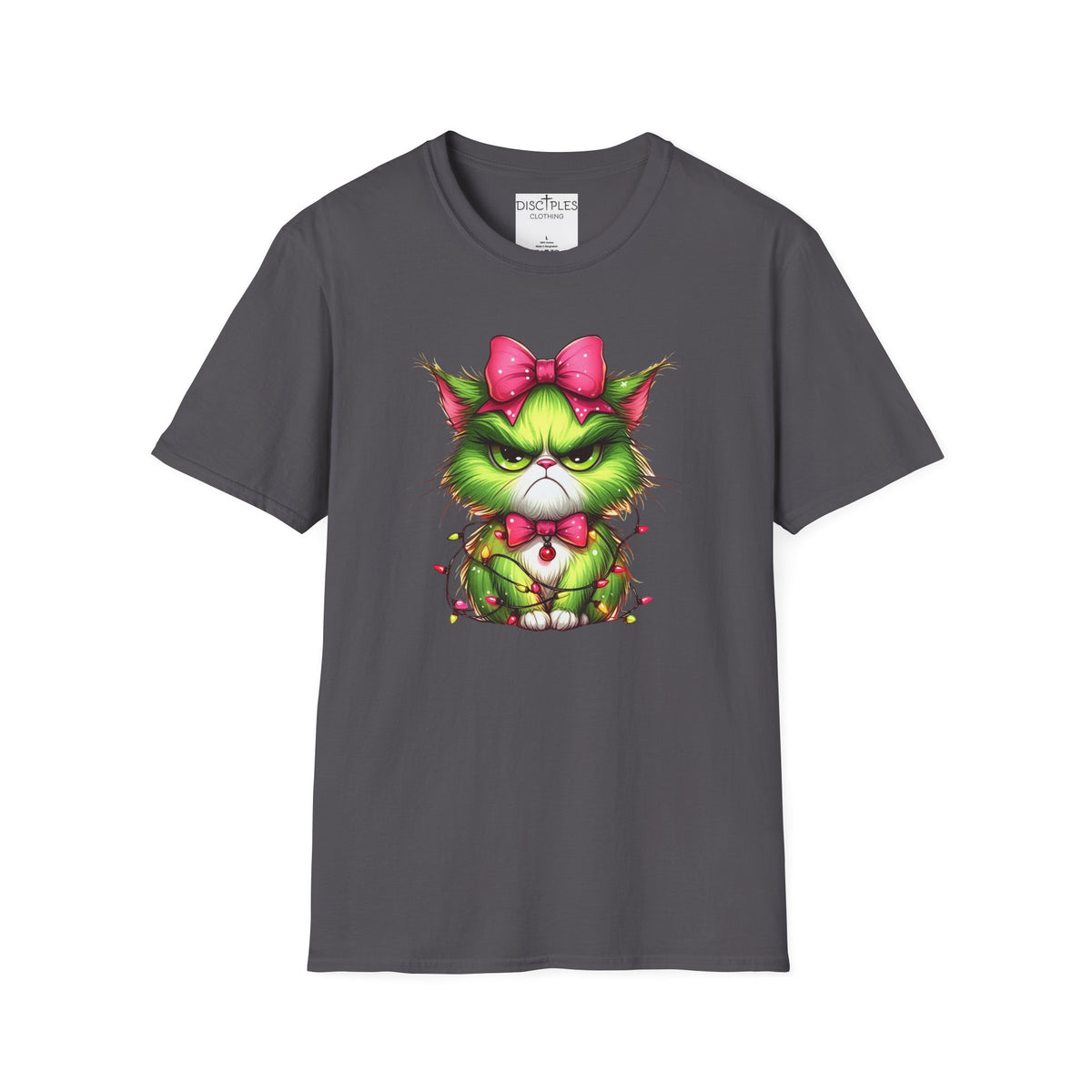 Grumpy Christmas Cat with Bow T-Shirt