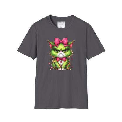 Grumpy Christmas Cat with Bow T-Shirt