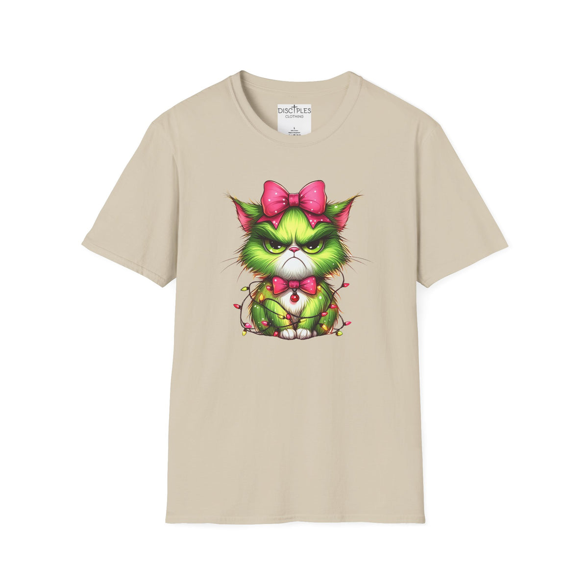 Grumpy Christmas Cat with Bow T-Shirt