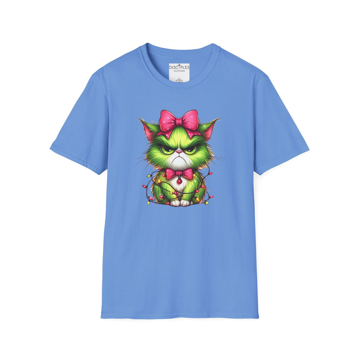 Grumpy Christmas Cat with Bow T-Shirt