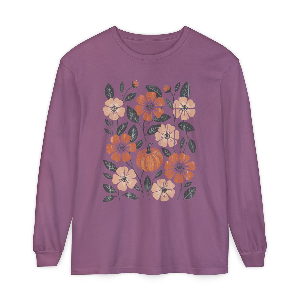 Botanical Floral Pumpkin Long Sleeve T-Shirt