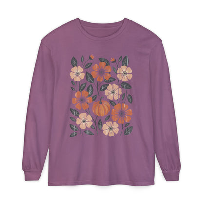 Botanical Floral Pumpkin Long Sleeve T-Shirt