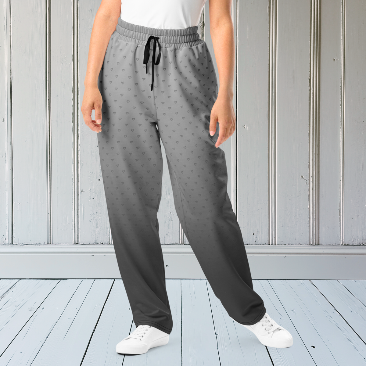 Grey Ombre With Hearts Wide-Leg Joggers