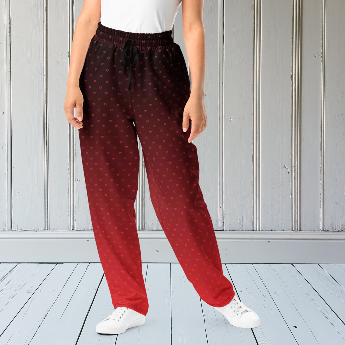 Red Ombre Heart Wide-Leg Joggers