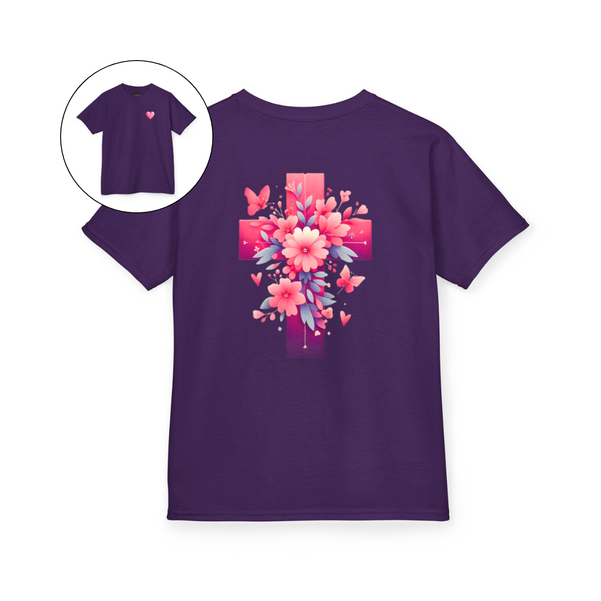 Pink Heart Flower Cross Kids T-Shirt