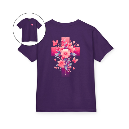 Pink Heart Flower Cross Kids T-Shirt