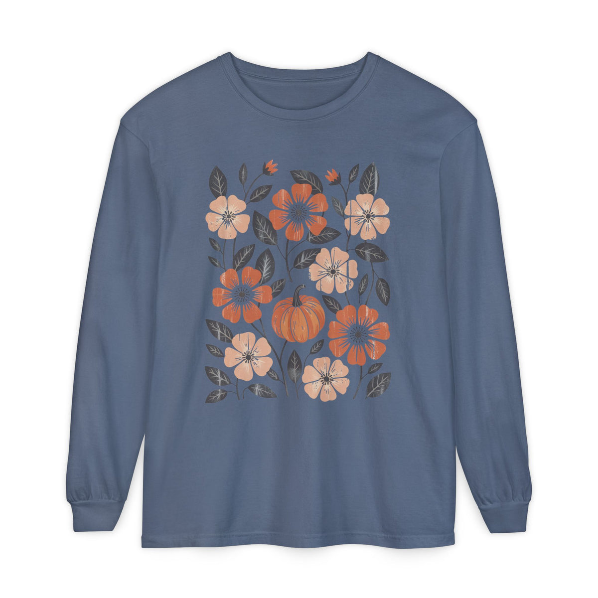 Botanical Floral Pumpkin Long Sleeve T-Shirt