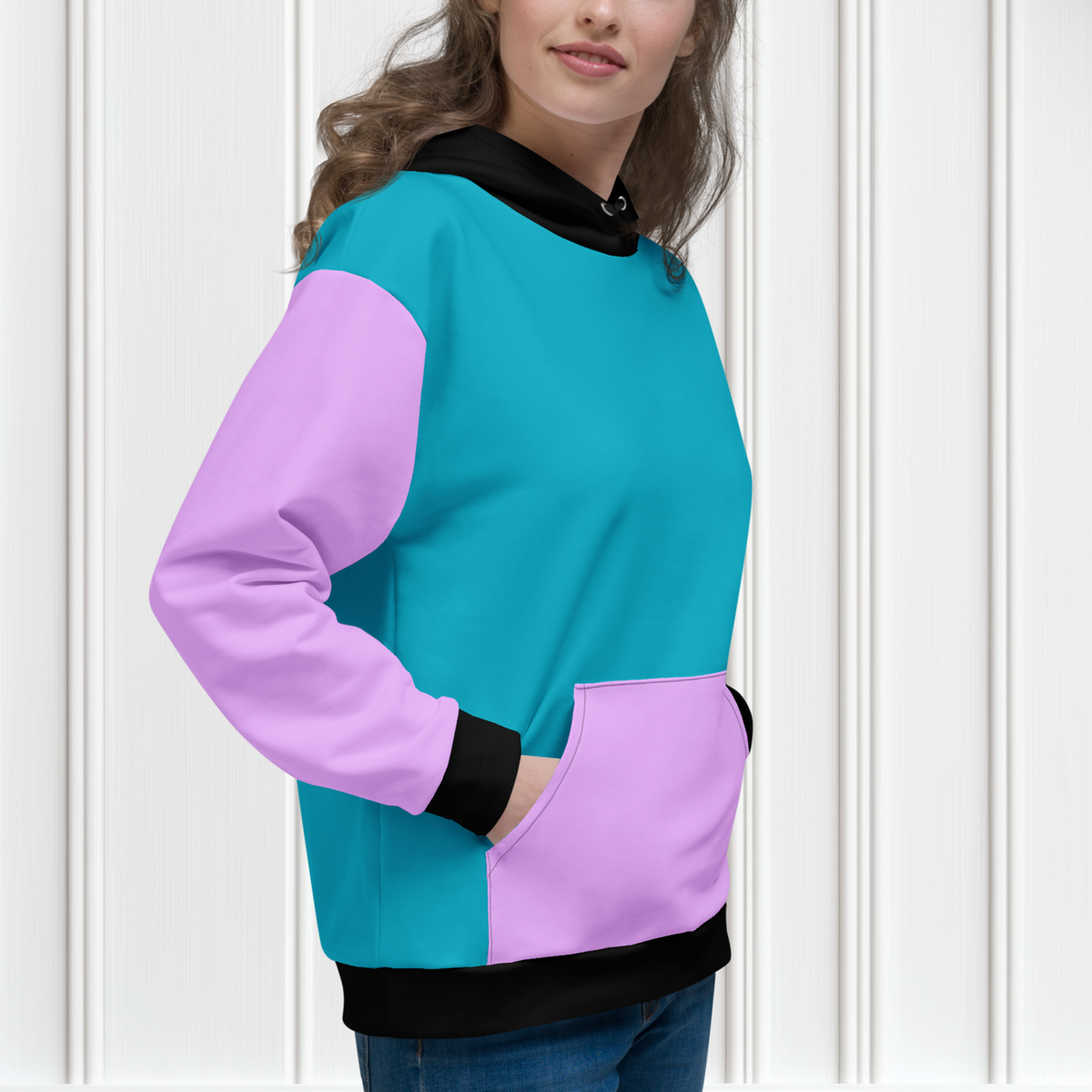 Blue And Purple Color Block Hoodie
