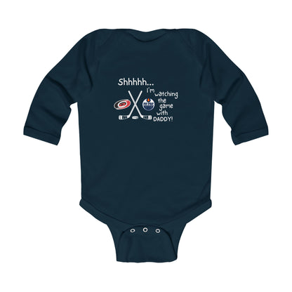 Customizable Shhh... I’m Watching the Game With DaddyHockey Infant Long Sleeve Onesie