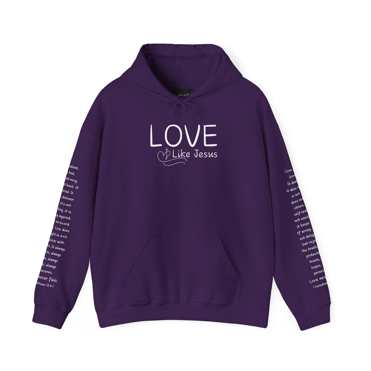 Love Like Jesus Hoodie — Christian Faith Pullover with Scripture Sleeve Text