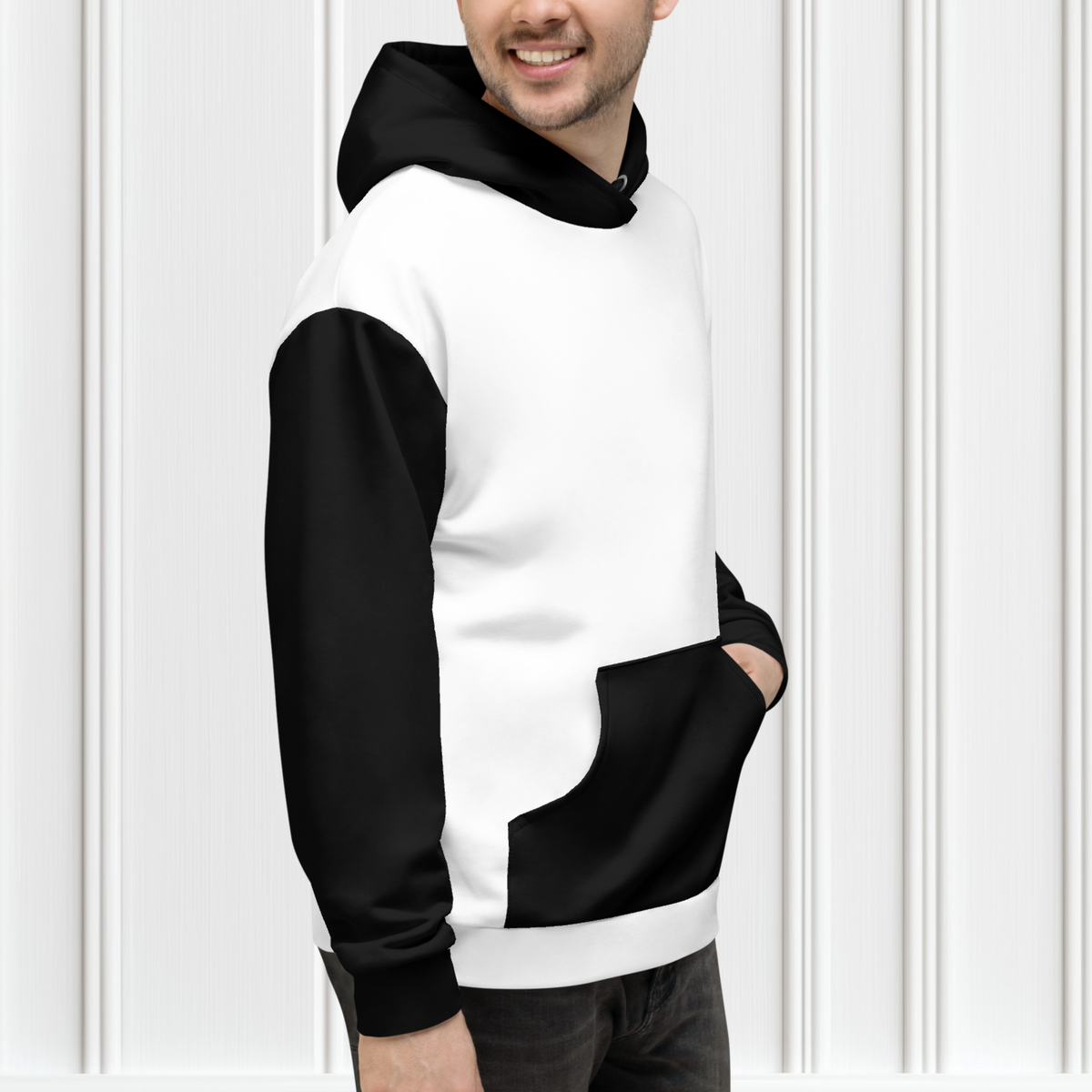 White With Black Color Block Unisex Hoodie
