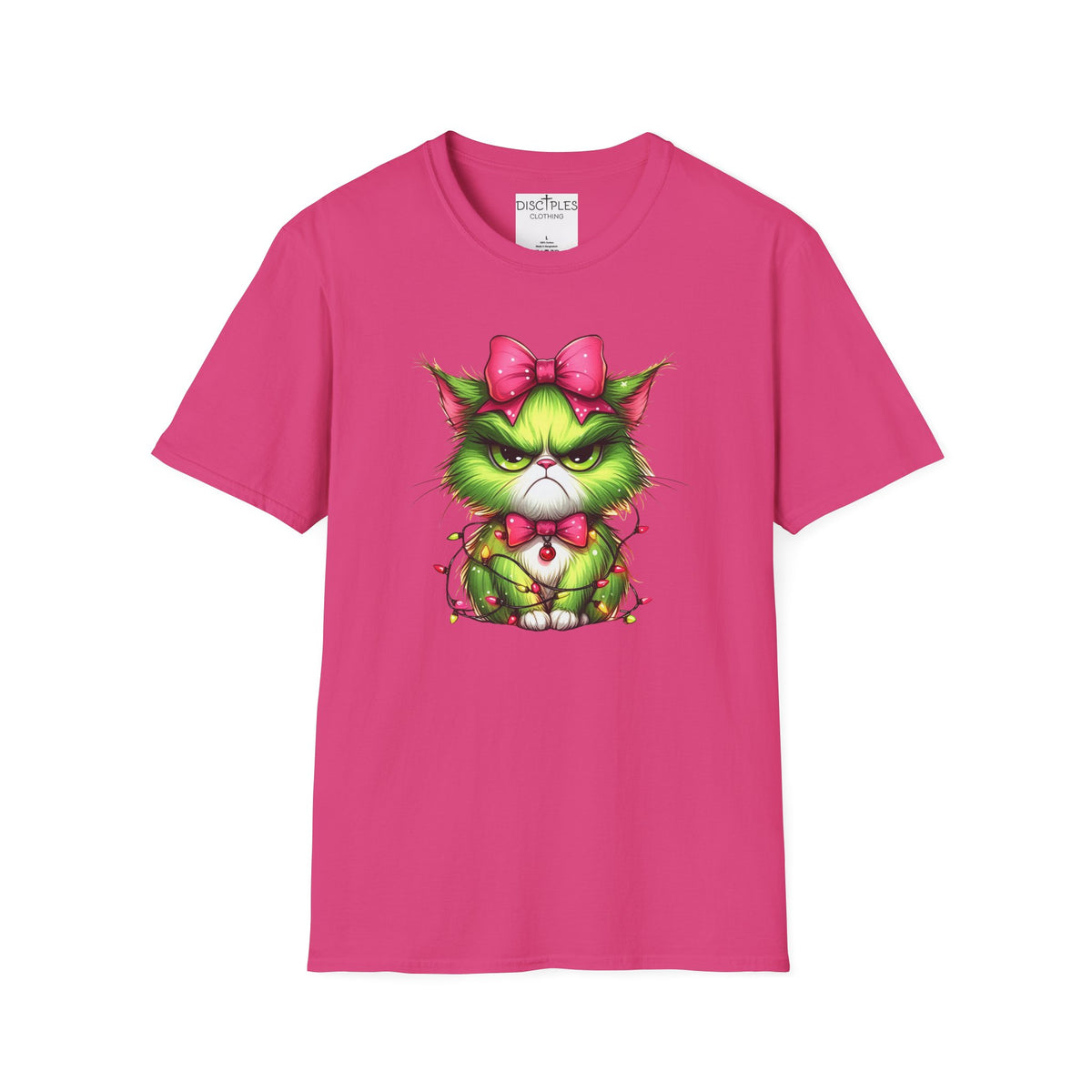Grumpy Christmas Cat with Bow T-Shirt