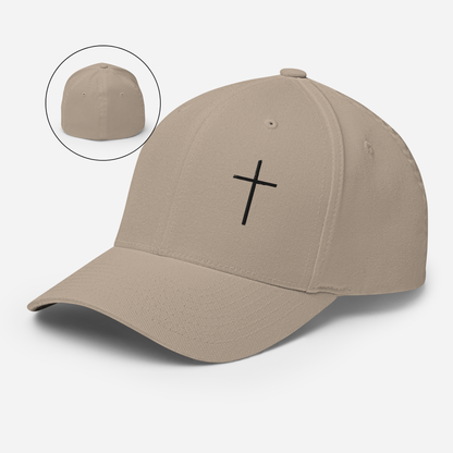 Black Embroidered Cross Structured Twill Cap