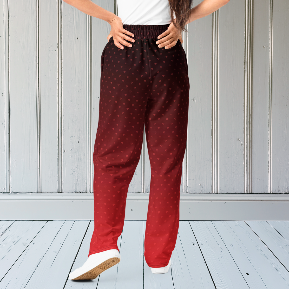 Red Ombre Heart Wide-Leg Joggers