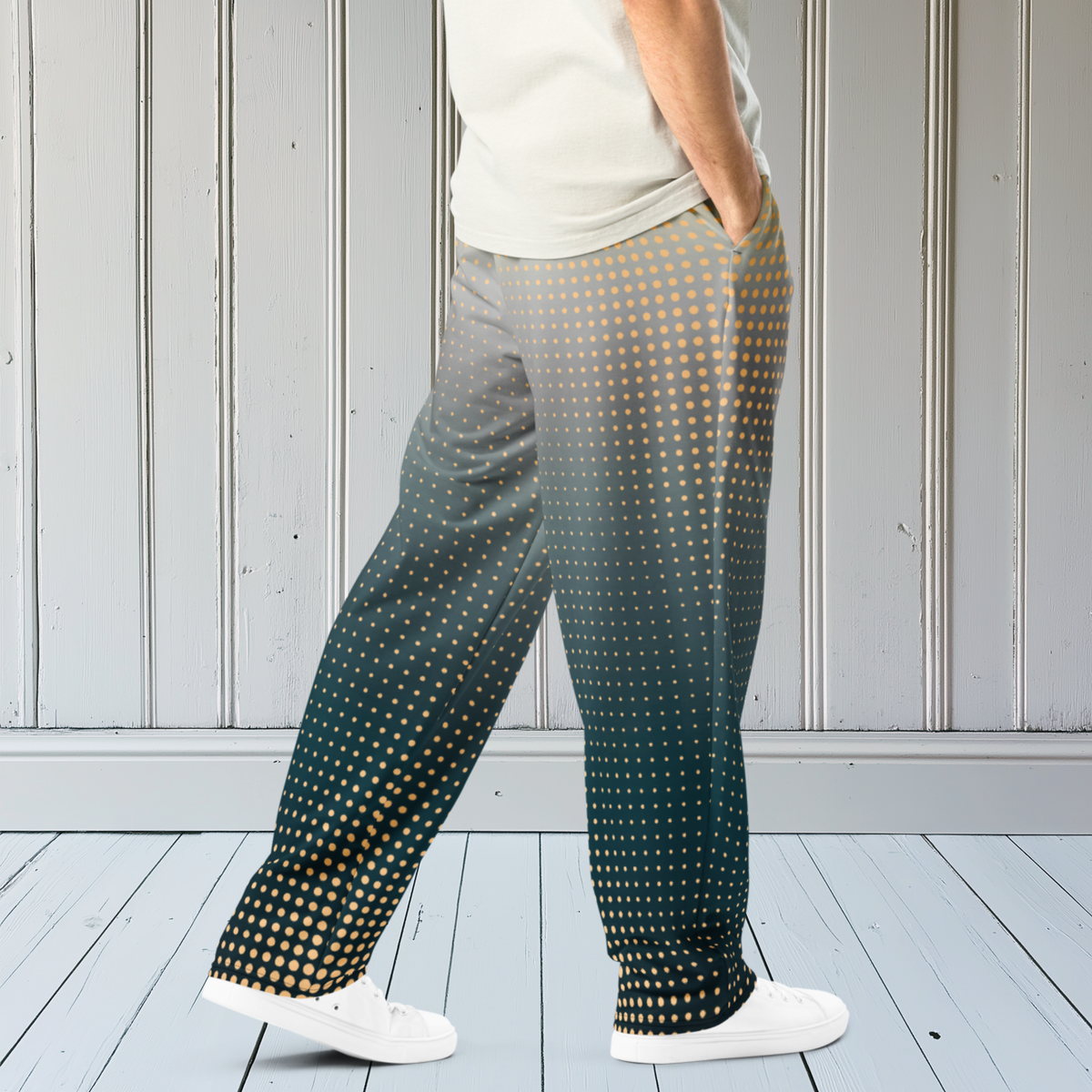 Orange And Grey Ombre With Polka Dots Wide-Leg Joggers