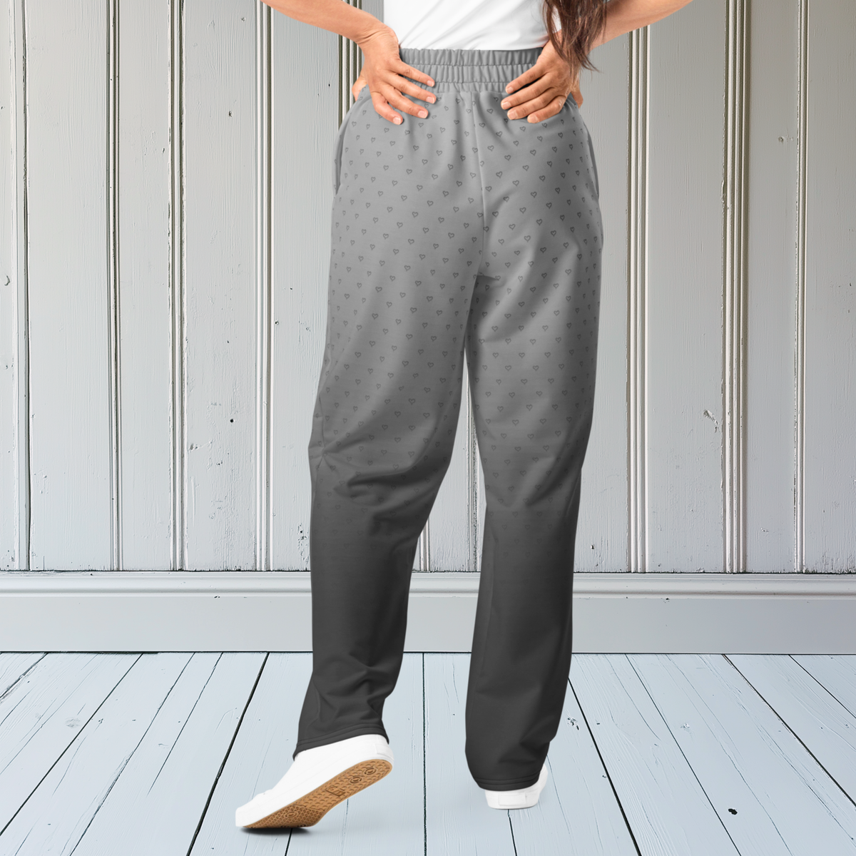 Grey Ombre With Hearts Wide-Leg Joggers