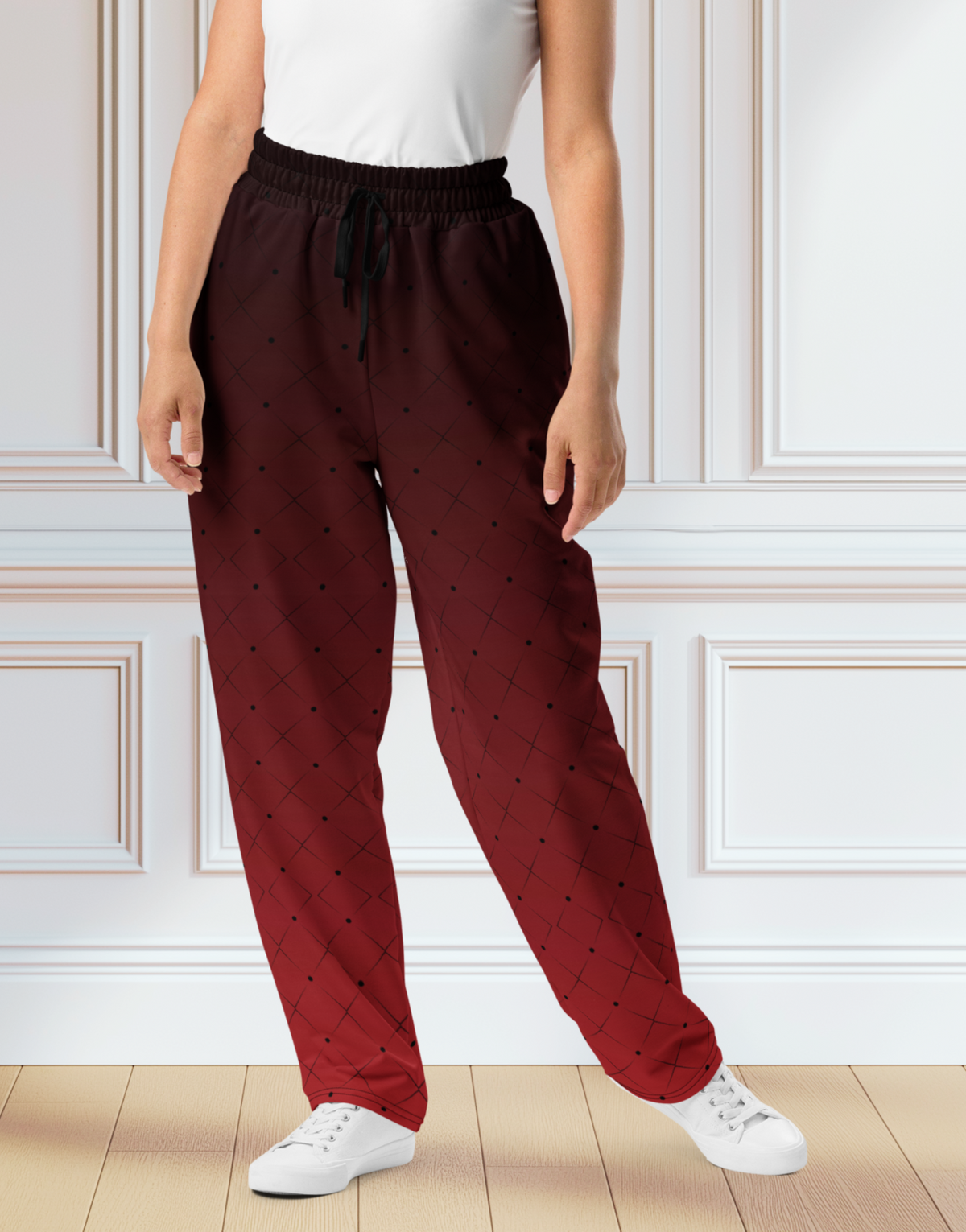 Black To Red Ombre With Diamond Pattern Wide-leg joggers