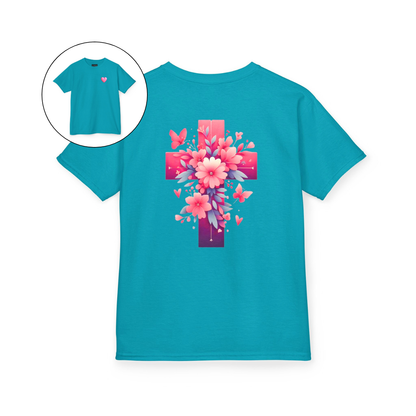 Pink Heart Flower Cross Kids T-Shirt