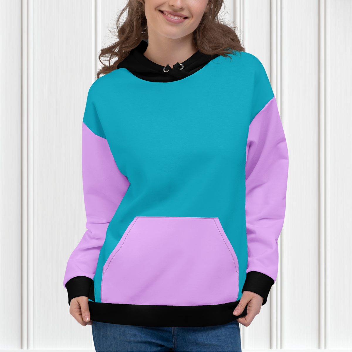 Blue And Purple Color Block Hoodie