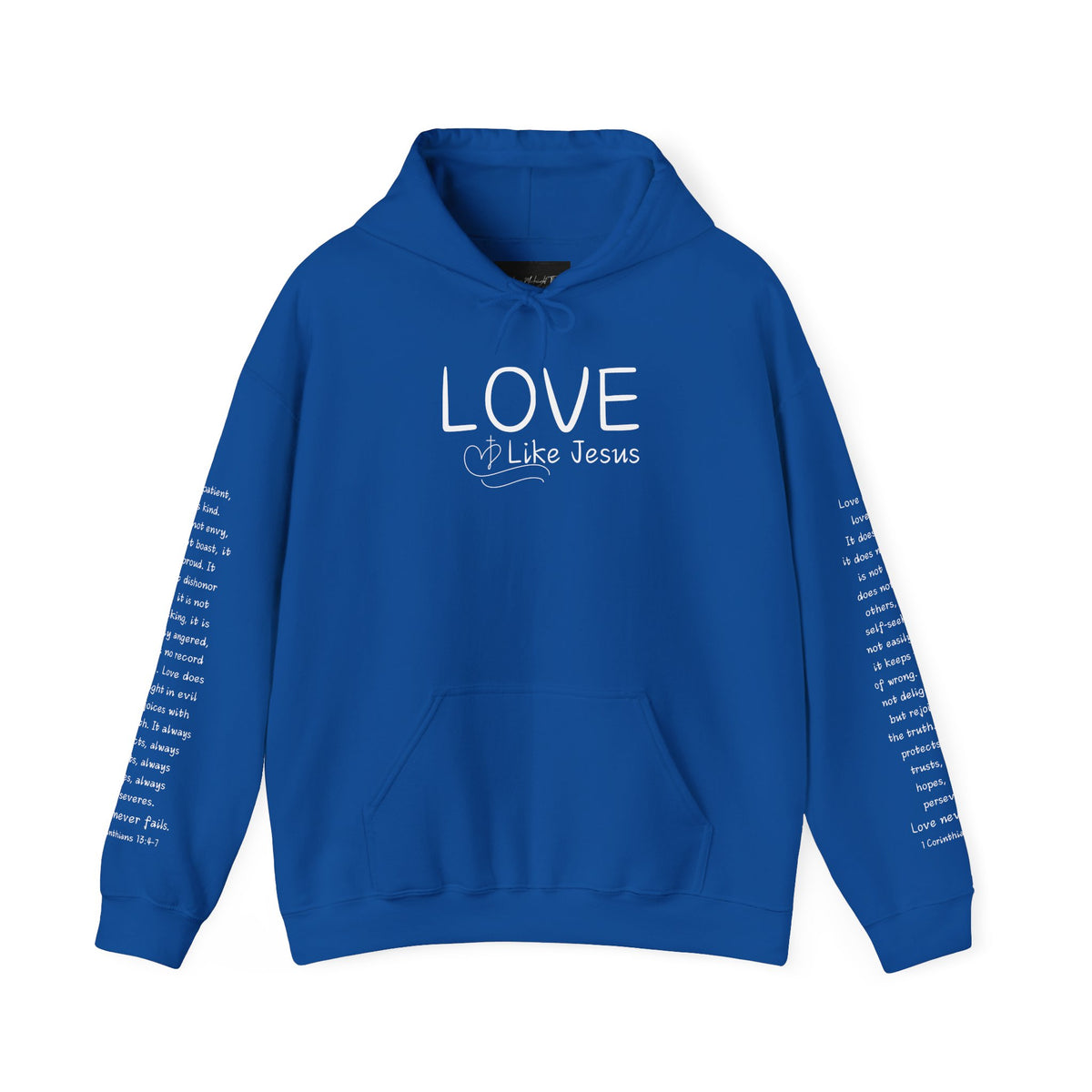 Love Like Jesus Hoodie — Christian Faith Pullover with Scripture Sleeve Text