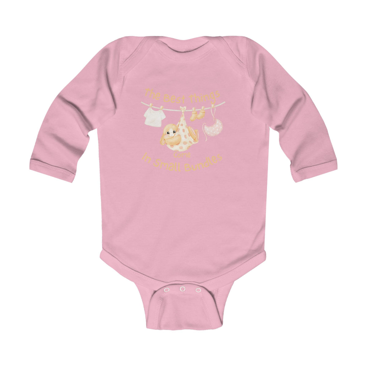 Infant Long Sleeve Bodysuit - "The Best Things Come in Small Bundles" Baby Onesie, Cute Pastel Nursery Animal Design, Newborn Gift